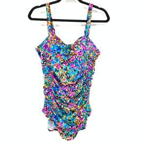 Longitude Womens One Piece Swimsuit Womens Apx Sz 18 Multicolor Abstract Floral